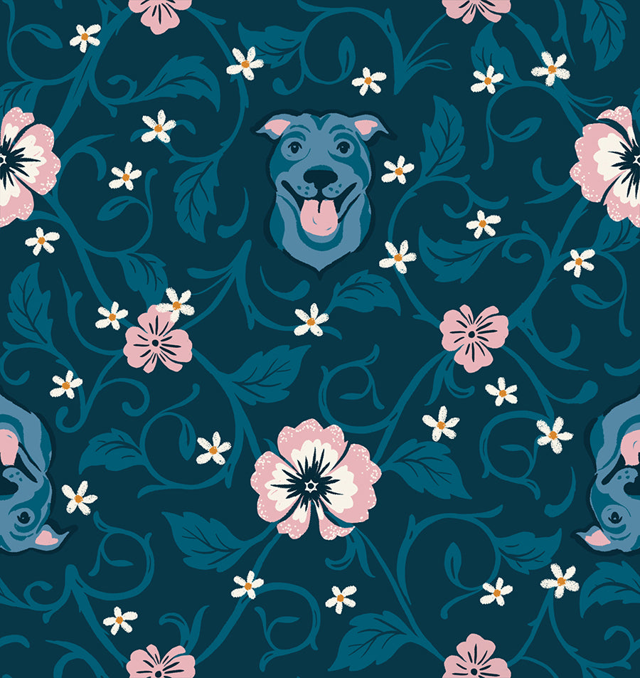 Dog Park | Pitbull Floral Teal Navy