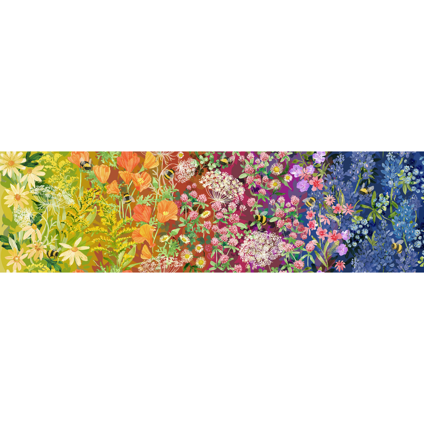 Wild Blossoms | Wildflowers Ombre Panel Rainbow 12" x 44" Repeat