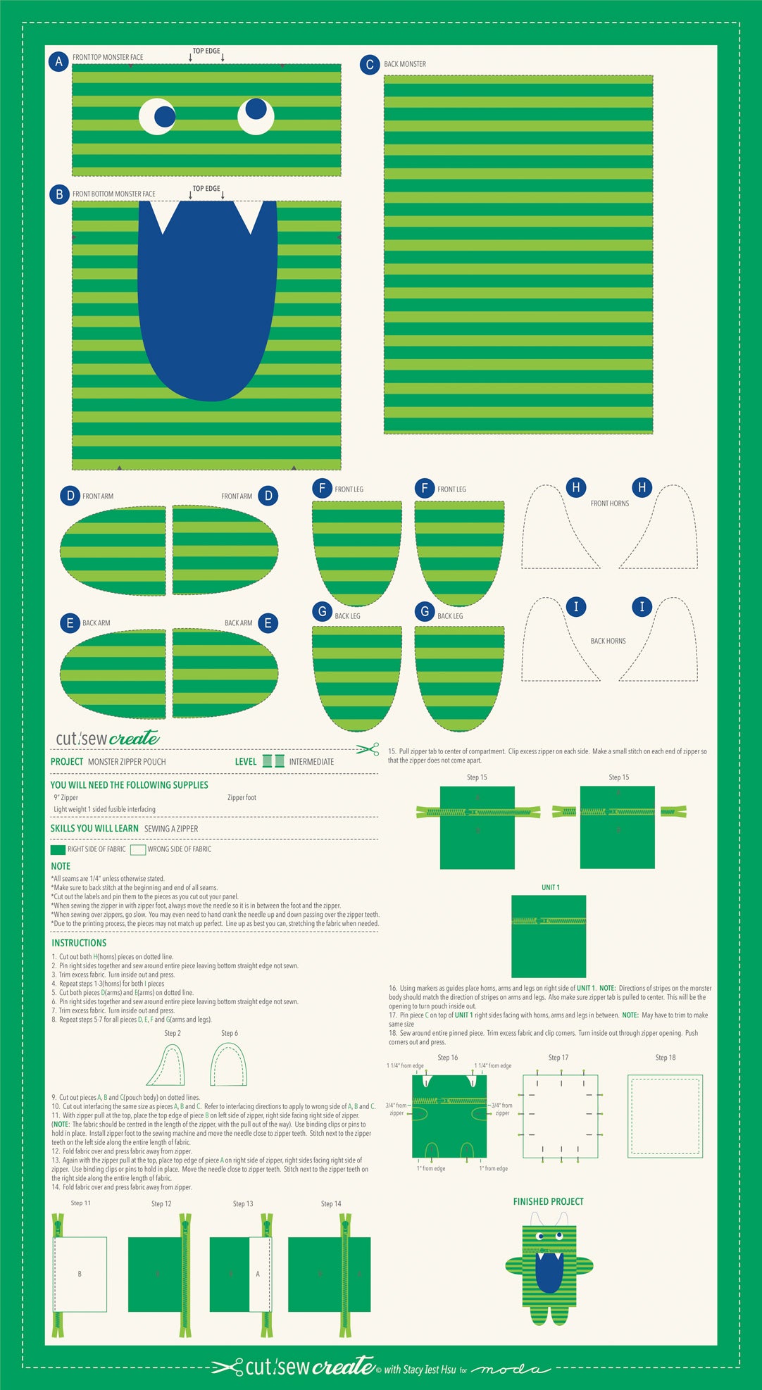 Cut Sew Create 2 | Monster Zipper Pouch