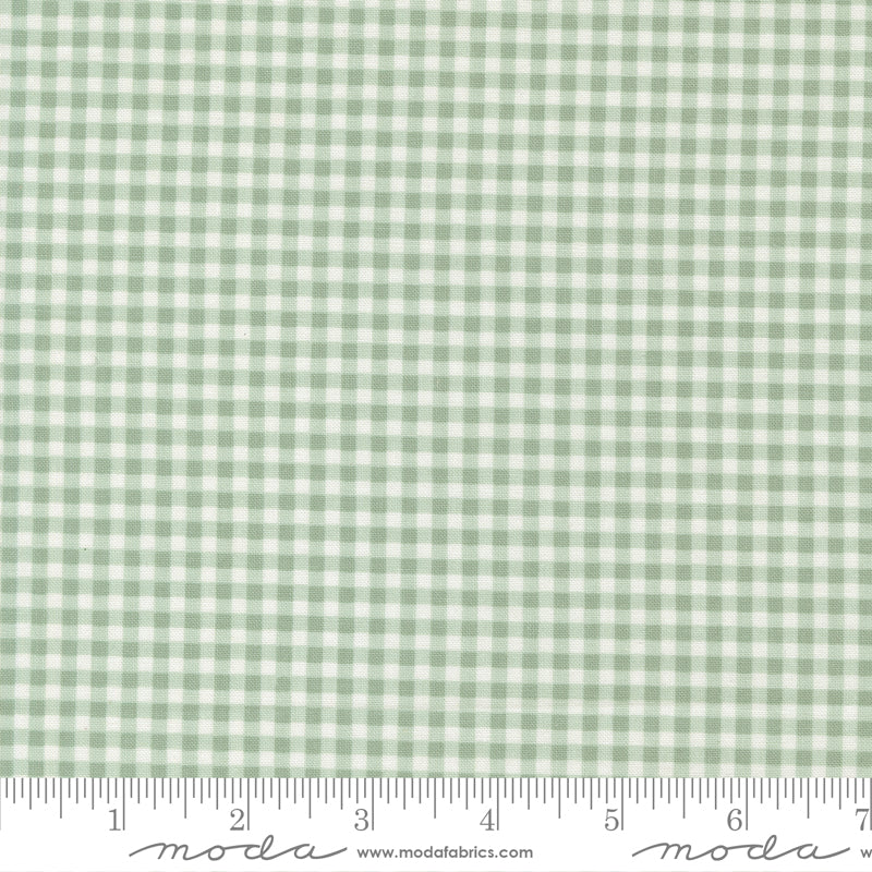 Blue-Green and white checkered fabric pattern with a ruler at the bottom