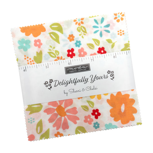 Floral fabric pack with a ruler and branding on a white background