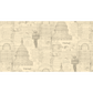 Cream/Offwhite fabric patterned with a patriotic collage including text and drawings of the capitol building