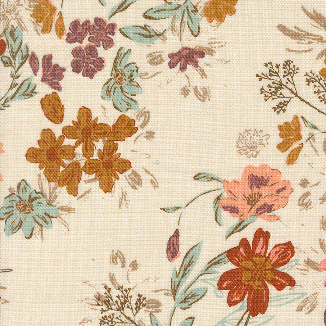 Floral pattern with various flowers on a cream background