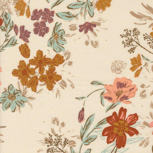 Floral pattern with various flowers on a cream background