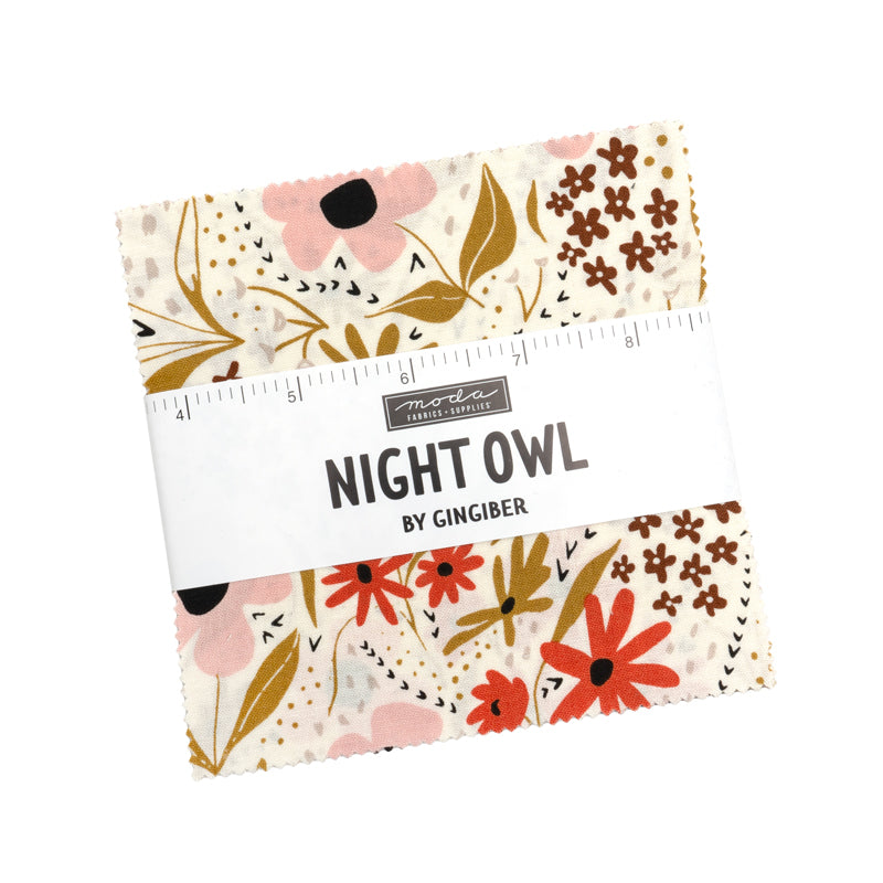 Night Owl Charm Pack wrapped in a Moda Label with the name of the fabric and designer - Gingiber