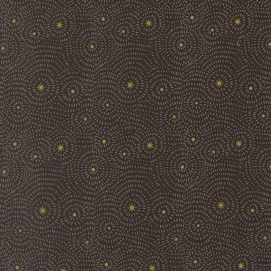 Pattern of concentric circles and stars on a dark background