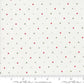 White Fabric with Pin Dots in Red, Green, and Gray. 100% Cotton from Wild Honey by Lella Boutique for Moda Fabrics. Ruler on the bottom for scale.