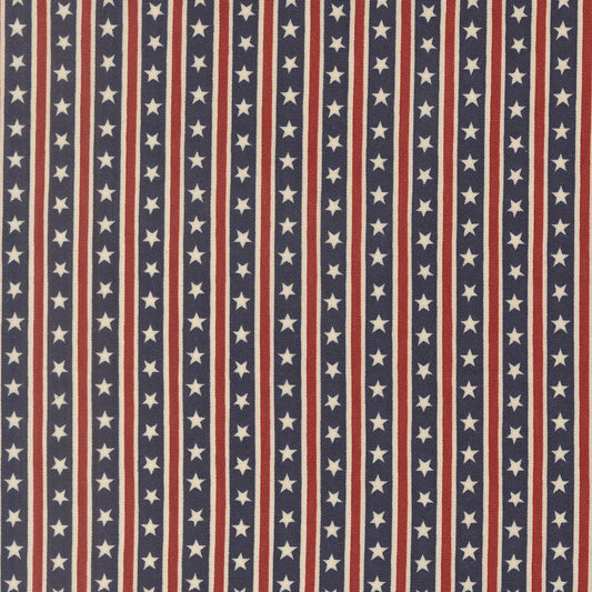 Fabric swatch with a pattern of red, white, and blue stars and stripes.