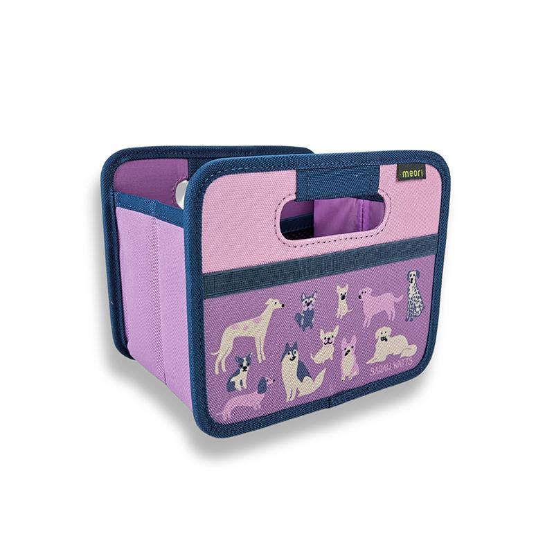 Mini Purple storage bin with dog illustrations on a white background