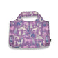 Purple reusable bag with dog pattern on a white background