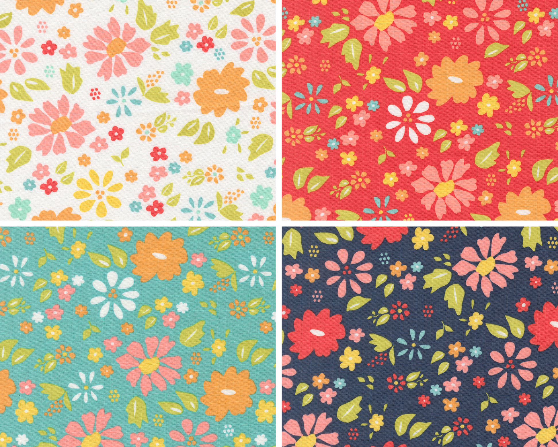 Four floral patterns in different colors and styles.