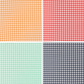 Four different houndstooth patterned fabrics in orange, red, green, and blue.