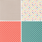 Four different patterns of fabric swatches arranged in a grid.