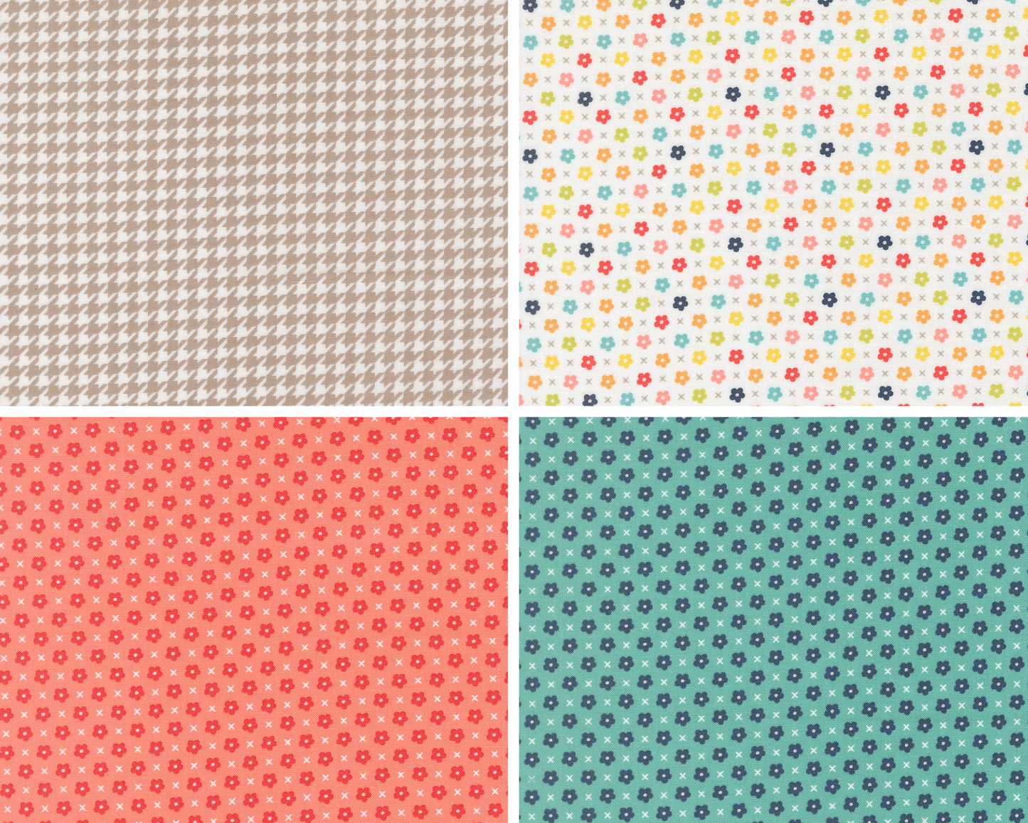 Four different patterns of fabric swatches arranged in a grid.