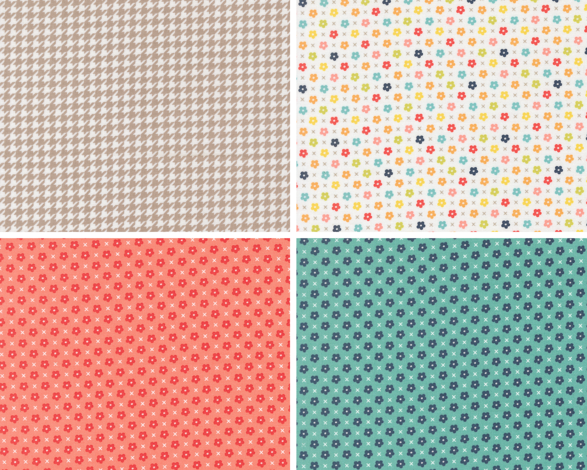 Four different patterns of fabric swatches arranged in a grid.