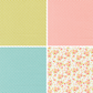 Four different patterns of fabric swatches in pastel colors.