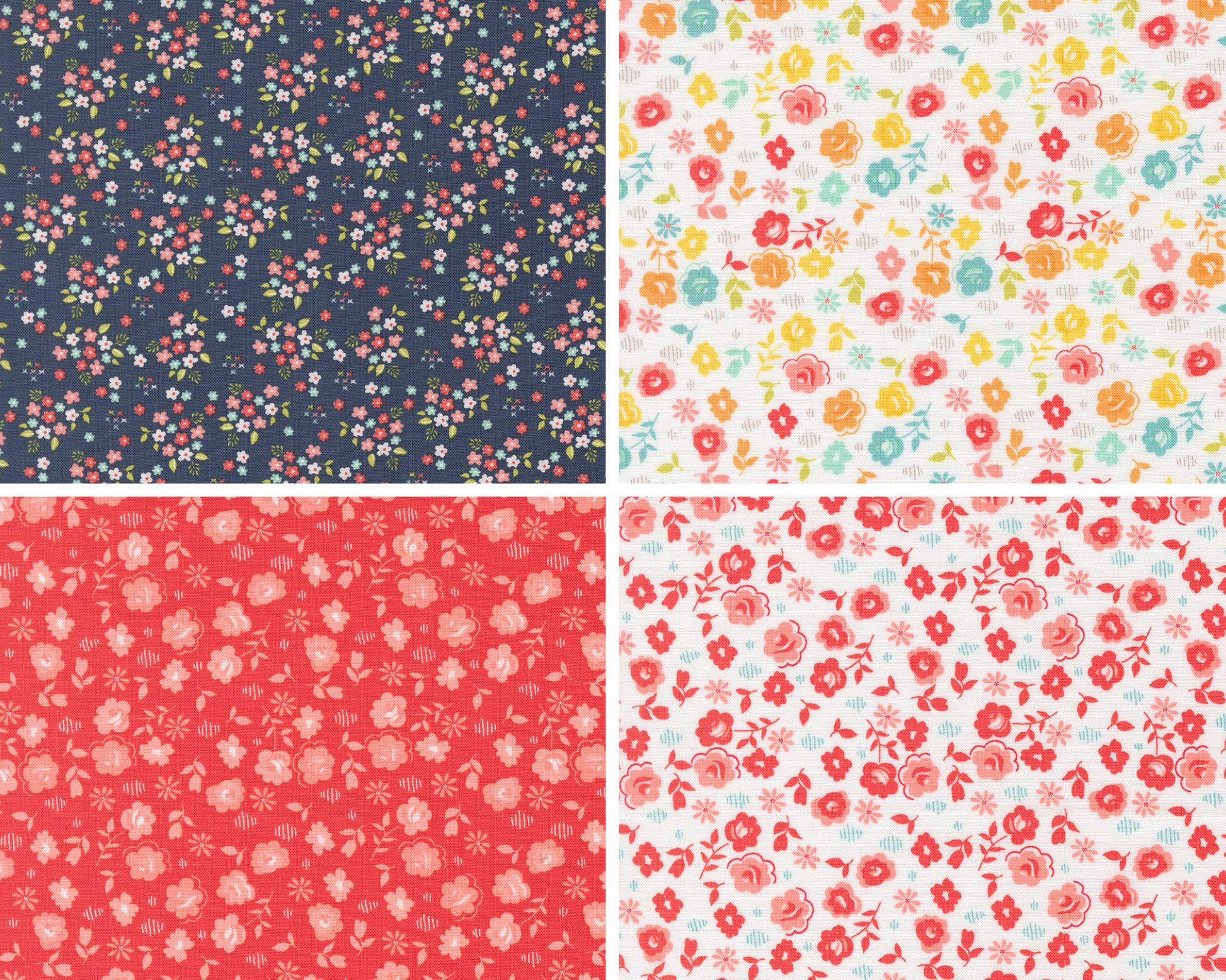 Four different floral patterns arranged in a grid.