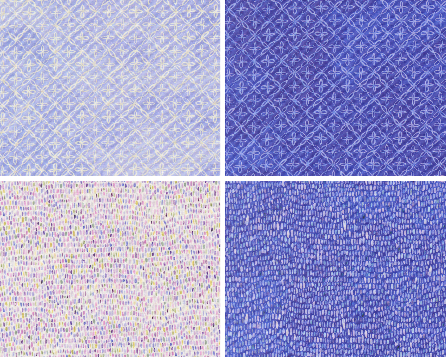 Four geometric blenders in purple, blue, and white.