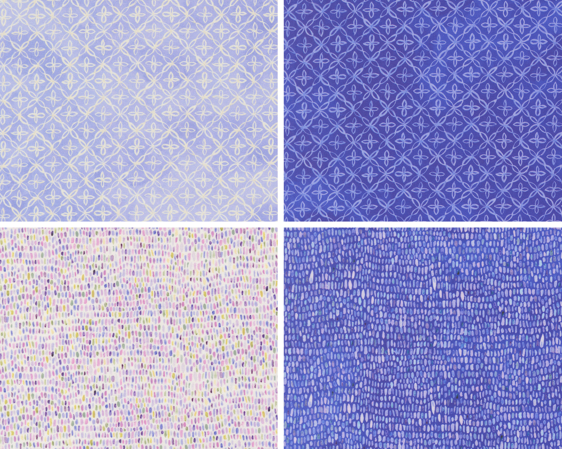 Four geometric blenders in purple, blue, and white.