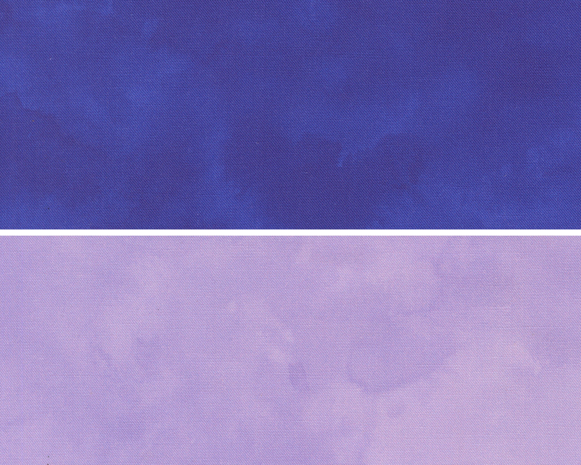 Two fabric swatches in shaded solids of blue and purple.