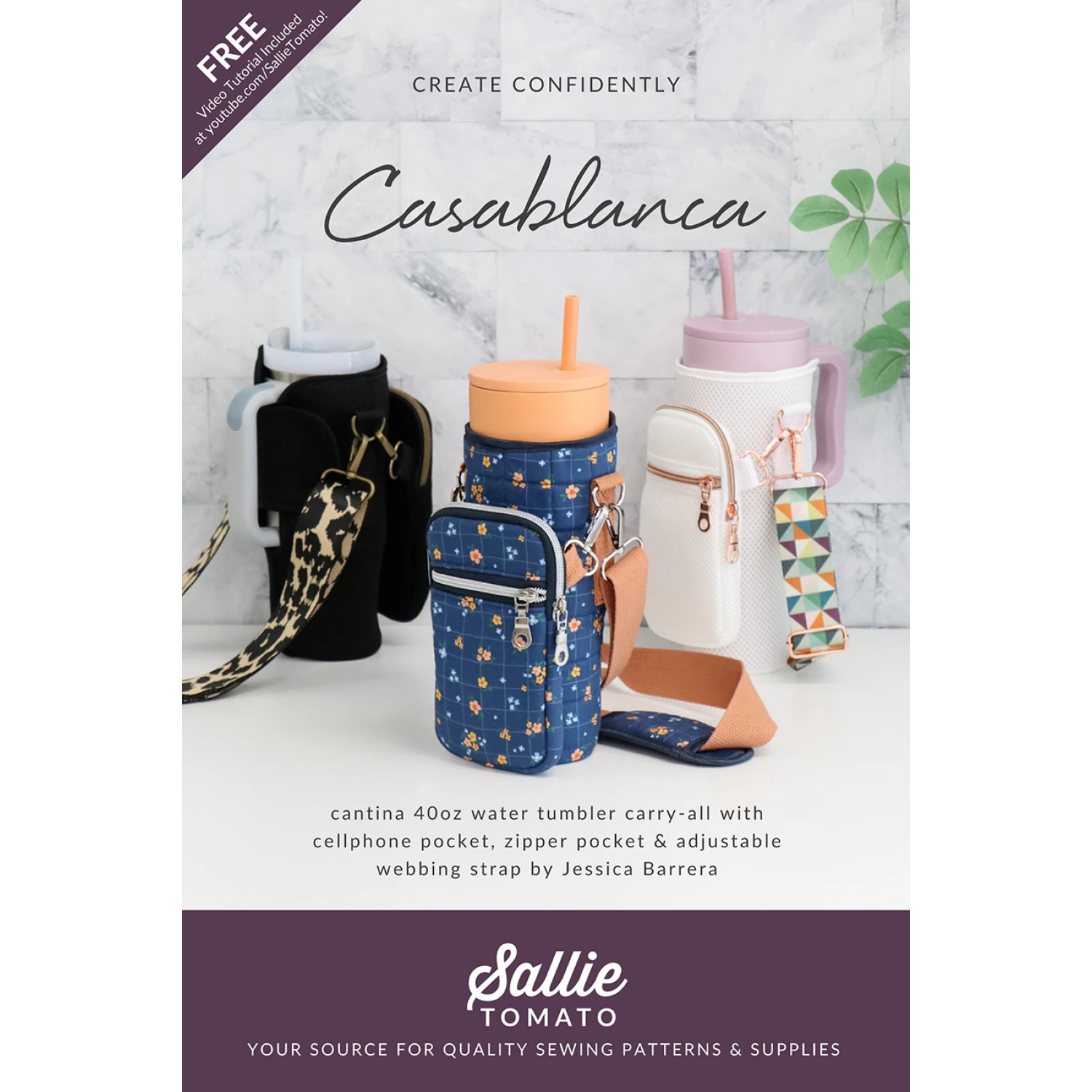 Cover of the Casablanca pattern by Sallie Tomato. The cover shows 3 samples in different fabric.