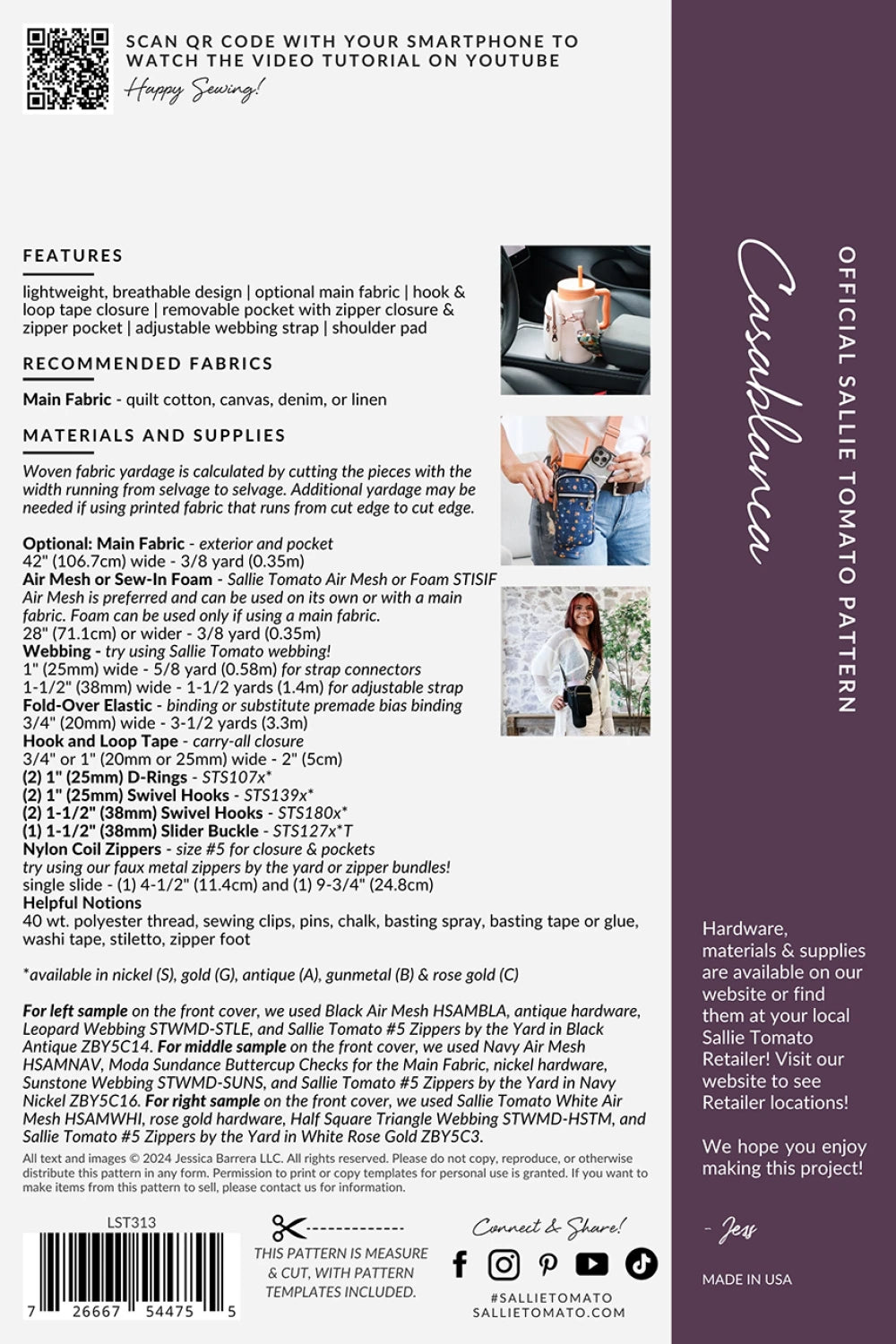 Back cover of the pattern including all the fabric and material requirements.