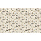 Patterned fabric with illustrations and text on a white background