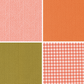Four fabric texture swatches in pink, orange, green, and red checkered pattern.