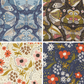 Four different floral and butterfly patterns arranged in a grid.