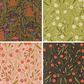 Four different floral and nature-themed patterns arranged in a grid.