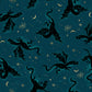 Pattern of dragons and stars on a dark blue background with gold metallic accents.