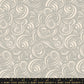 Patterned fabric with swirling designs in gray and white on a gray background with a ruler for scale.