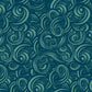 Patterned fabric with swirling designs in teal on a blue background.