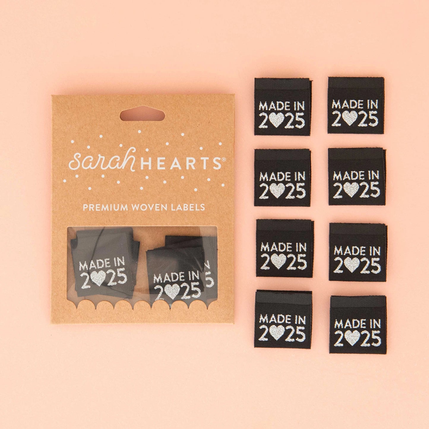 Made in 2025 Silver Woven Labels | Sarah Hearts