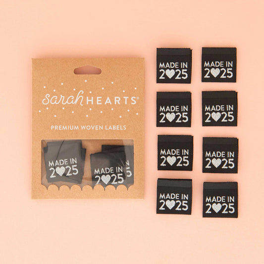 Made in 2025 Silver Woven Labels | Sarah Hearts