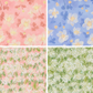 Four different floral patterns in pink, blue, and green.