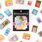 Packaging of Renaissance ribbons colorful sew in quilt labels designed to look like match books on a white background.