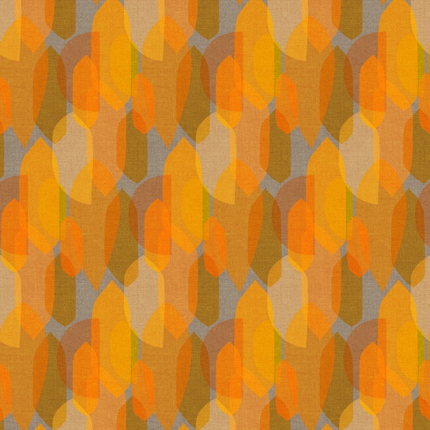 
This vibrant fabric features a dynamic pattern of overlapping digital color blocks in shades of orange, yellow, and brown, creating a visually striking effect. The design evokes a sense of modern art, with its abstract geometric shapes seamlessly blending into each other, offering a bold yet harmonious look suitable for various creative projects.