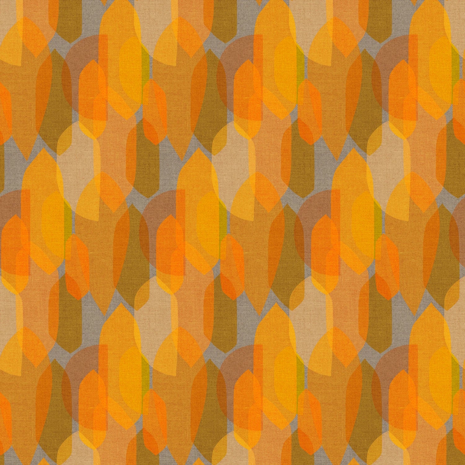
This vibrant fabric features a dynamic pattern of overlapping digital color blocks in shades of orange, yellow, and brown, creating a visually striking effect. The design evokes a sense of modern art, with its abstract geometric shapes seamlessly blending into each other, offering a bold yet harmonious look suitable for various creative projects.