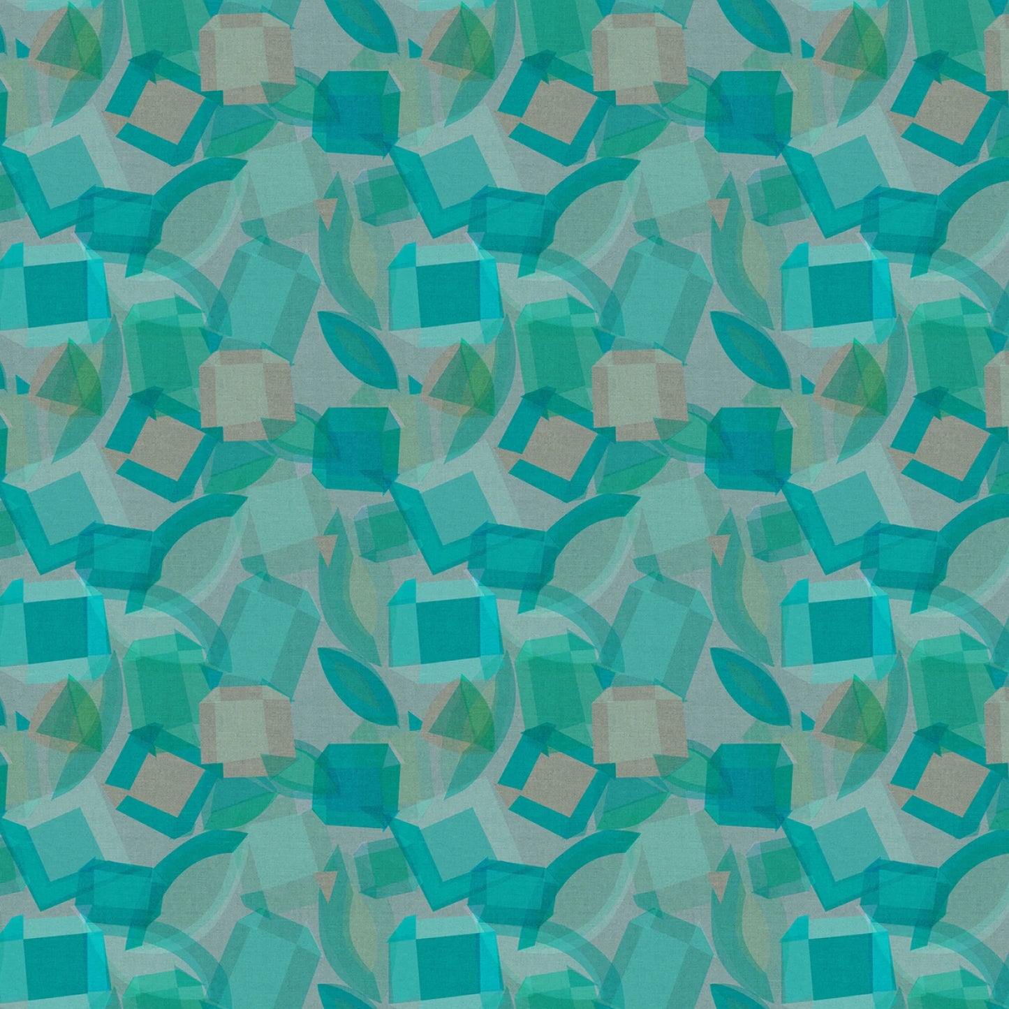 
This fabric features a captivating design of overlapping geometric cubes in various shades of teal, creating a dynamic and modern look. The pattern is interspersed with abstract leaf shapes, adding a touch of nature to the geometric theme, making it versatile for both contemporary and traditional projects. The fabric's texture and color palette ensure it stands out, offering a fresh aesthetic for fashion, home decor, or crafting.