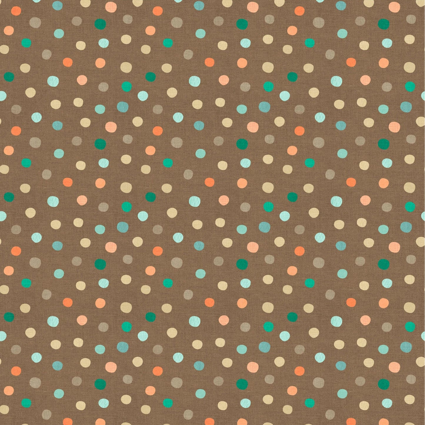 
This fabric features a charming design of digital polka dots in various shades of green, blue, and orange scattered across a rich dark caramel background, creating a visually appealing and modern look. Ideal for a variety of crafting and sewing projects, this cotton fabric provides a soft texture and excellent durability, making it suitable for both fashion and home decor applications.