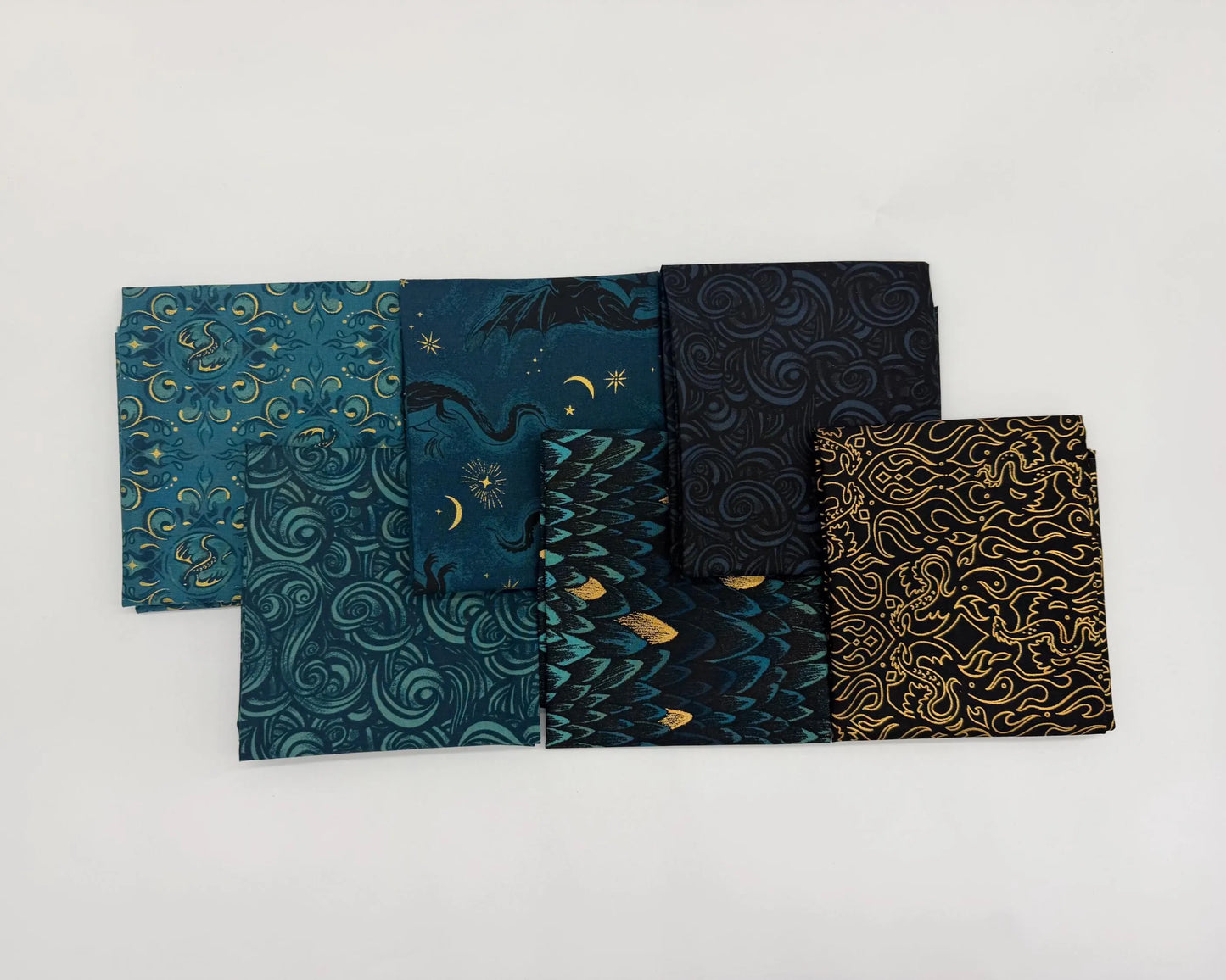 Fireglow - 6 Piece Black and Blue Fat Quarter Bundle