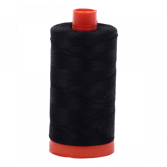 50wt Aurifil Black Mako 100% Cotton Thread | 1422yds