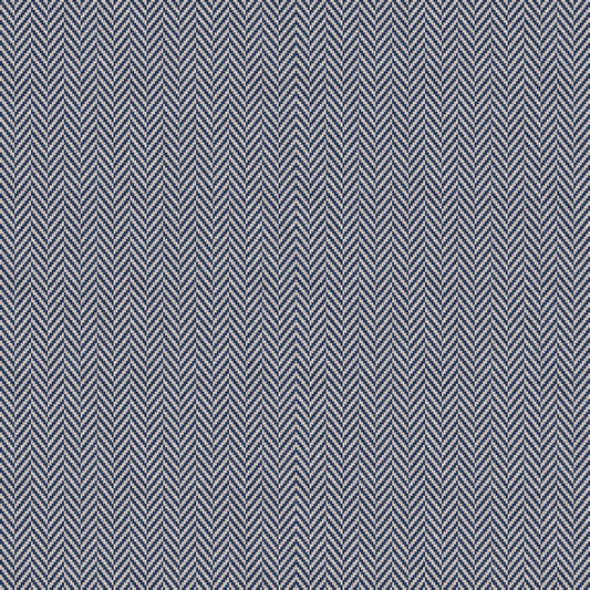 Fabric with a blue and white herringbone print.