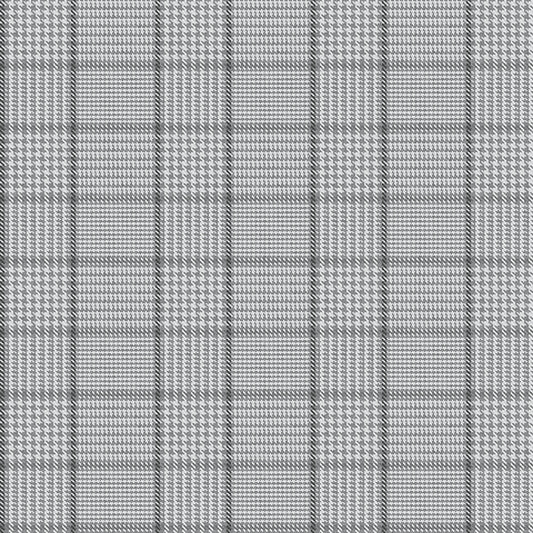 A grey and white tweed design plaid fabric.